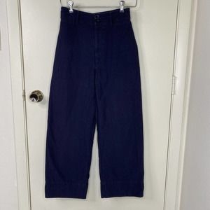 Apiece Apart Navy Merida Pants High Rise Wide Leg Cropped Pants Size 2 Cotton